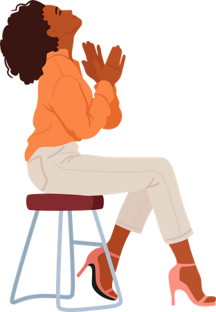 Mulher feliz batendo palmas enquanto está sentado na cadeira  Ilustração