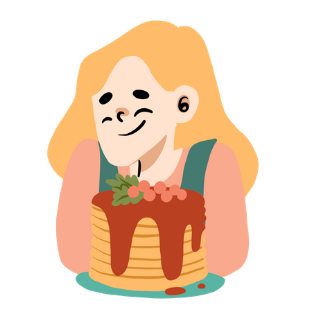 Mulher feliz com bolos  Ilustração