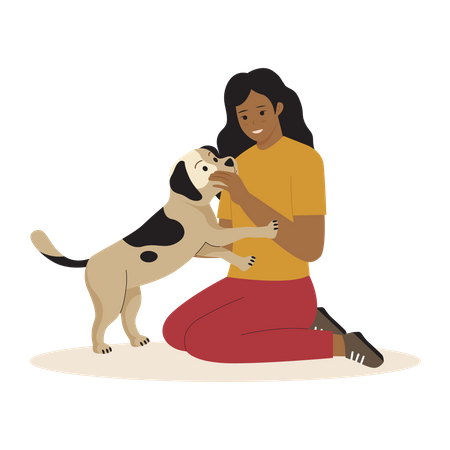 Mulher feliz com cachorro  Ilustração