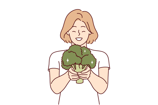 Mulher feliz come apenas vegetais saudáveis  Illustration