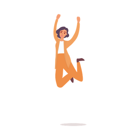Mulher feliz em terno de negócios pulando no ar  Ilustração