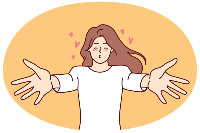 Mulher feliz esticando as mãos pronta para o beijo Ilustração