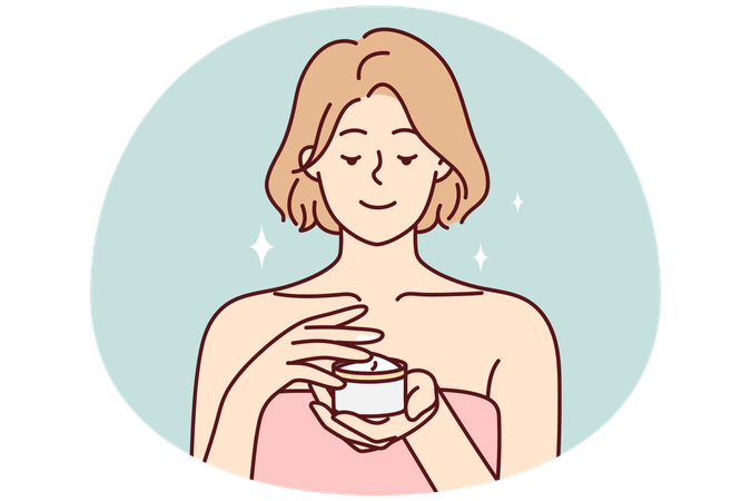 Mulher feliz fazendo procedimentos de beleza no banho  Ilustração