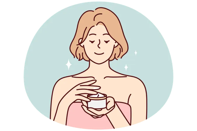 Mulher feliz fazendo procedimentos de beleza no banho  Ilustração