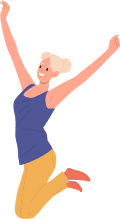 Mulher feliz pulando de alegria e sucesso  Ilustração