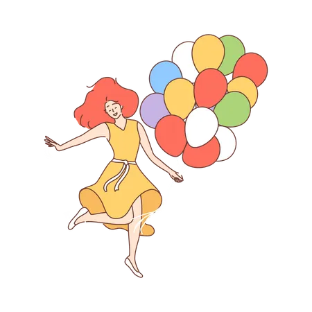 Mulher feliz segurando um balão  Ilustração