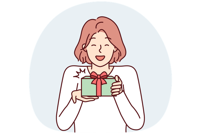 Mulher feliz segurando caixa de presente comemorando aniversário  Ilustração