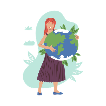 Mulher feliz segurando o planeta  Ilustração
