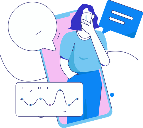 Mulher feliz usando mídia social  Ilustração