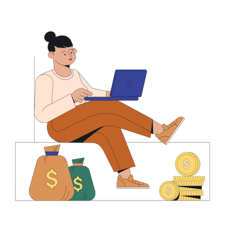 Financista de mulher trabalha no laptop  Ilustração