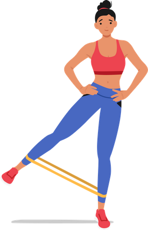 Mulher fitness usa expansor de pernas para um treino desafiador para a parte inferior do corpo  Ilustração