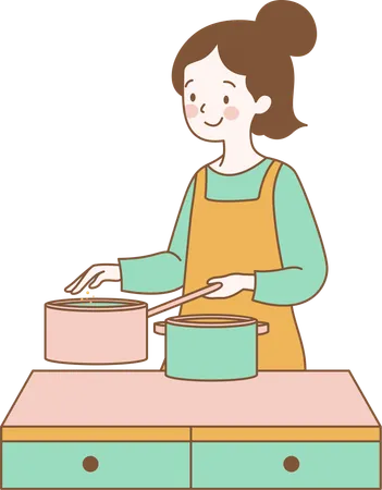 Mulher bonita está cozinhando  Ilustração