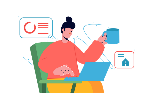 Freelancer feminina trabalhando em casa  Ilustração