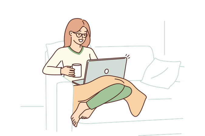 Freelancer feminina trabalhando em casa  Ilustração
