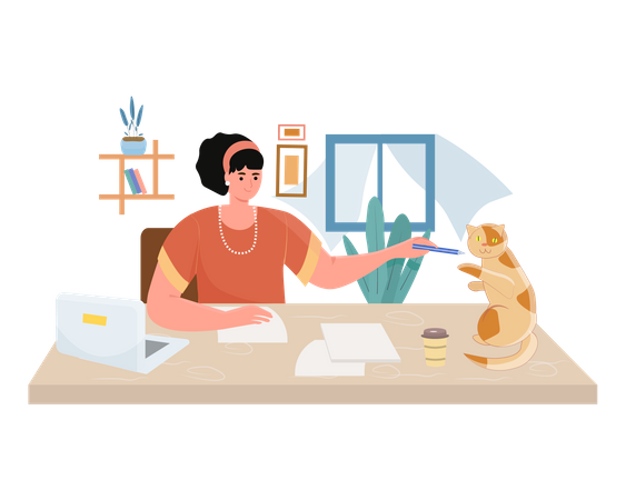 Mulher freelancer trabalhando na mesa  Ilustração