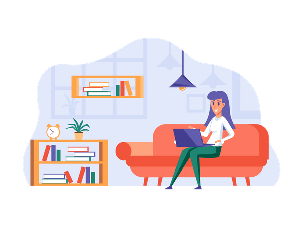 Freelance feminino trabalhando no laptop  Ilustração