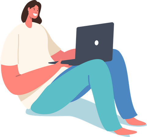 Freelancer feminino trabalhando no laptop  Ilustração