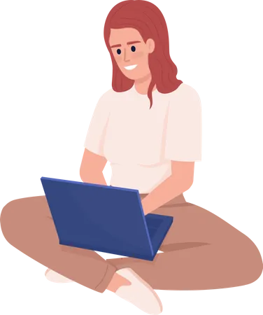 Freelancer feminino trabalhando no laptop  Ilustração
