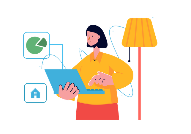Freelancer feminino trabalhando no laptop  Ilustração