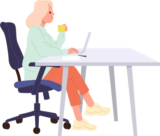 Freelancer de mulher trabalhando no laptop  Ilustração