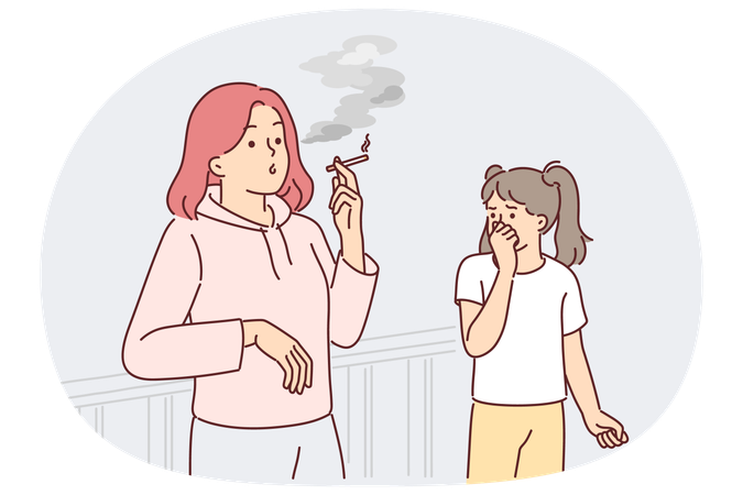 Mulher fuma cigarro e torna filha fumante passiva e faz criança sofrer com nicotina  Ilustração