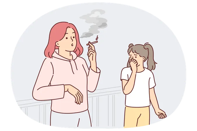 Mulher fuma cigarro e torna filha fumante passiva e faz criança sofrer com nicotina  Ilustração