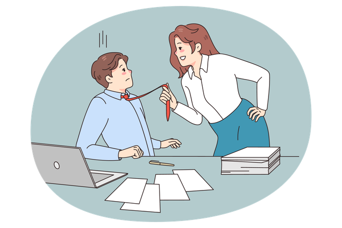 Funcionária seduz colega no local de trabalho  Ilustração