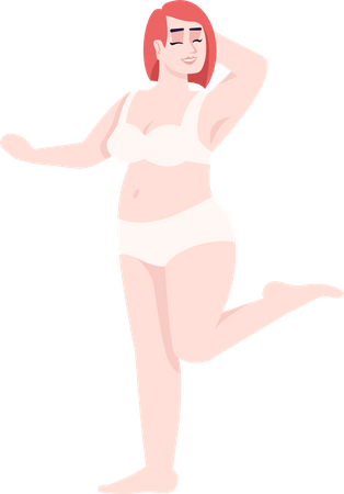 Mulher gorda vestida com maiô de duas peças  Ilustração