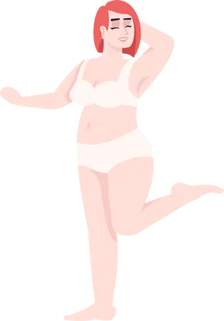 Mulher gorda vestida com maiô de duas peças  Ilustração