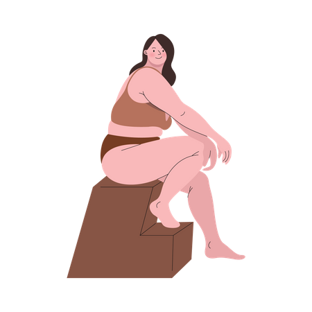 Mulher gordinha usando pose sentada de duas peças  Ilustração