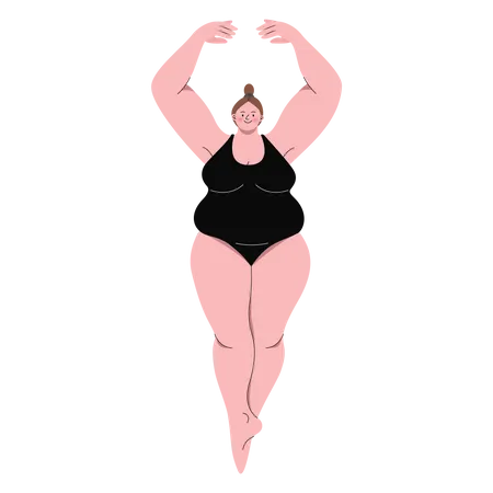 Mulher gordinha vestindo body dançando balé  Ilustração