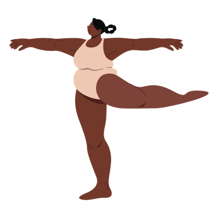 Mulher gordinha vestindo body dançando balé  Ilustração