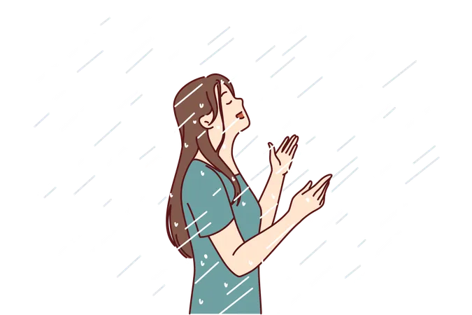 Mulher gosta de chuva  Ilustração