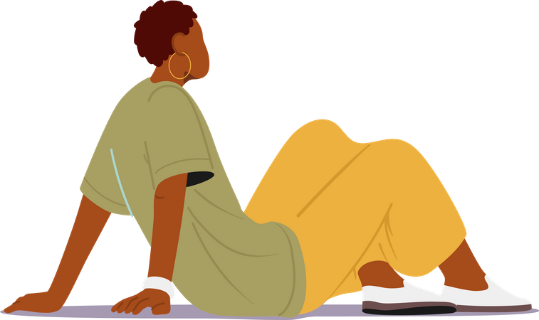 Mulher Senta-se Graciosamente no Chão  Ilustração
