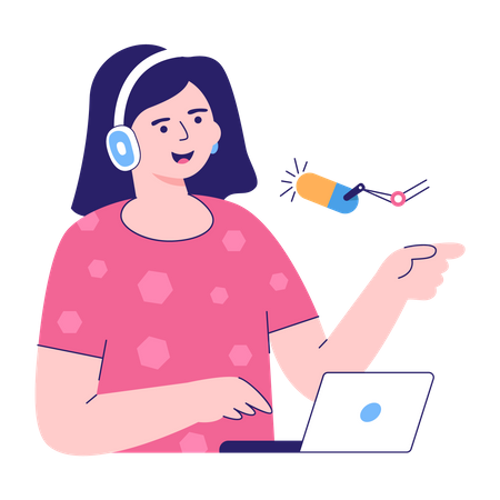 Mulher gravando podcast  Ilustração