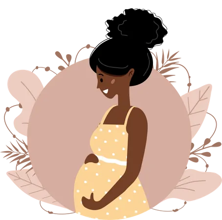 Linda Mulher Gravida Feliz Linda Garota Africana Esperando O Bebe Ilustracao Vetorial Moderna Em Estilo Simples Ilustração