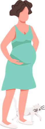 Mulher grávida com gato  Ilustração