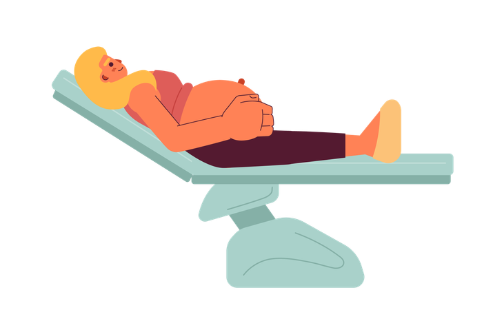 Mulher grávida deitada na cama  Ilustração