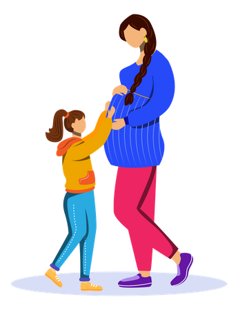 Mulher grávida e menina  Ilustração
