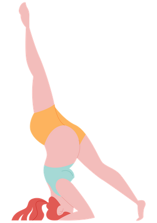 Mulher grávida equilibra corpo nas mãos  Ilustração