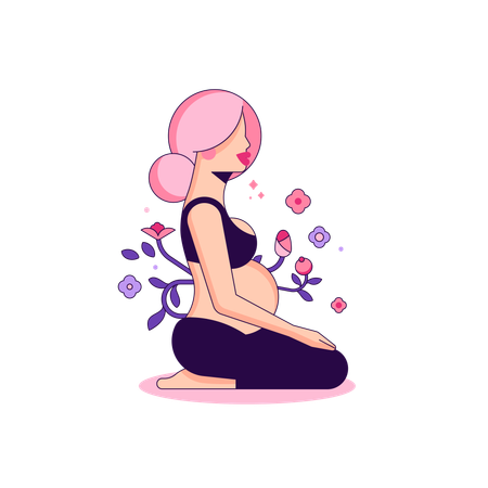 Mulher grávida fazendo exercícios de ioga  Ilustração