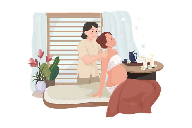 Mulher grávida fazendo massagem no salão spa  Ilustração