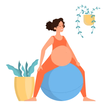 Mulher grávida fazendo exercícios  Ilustração