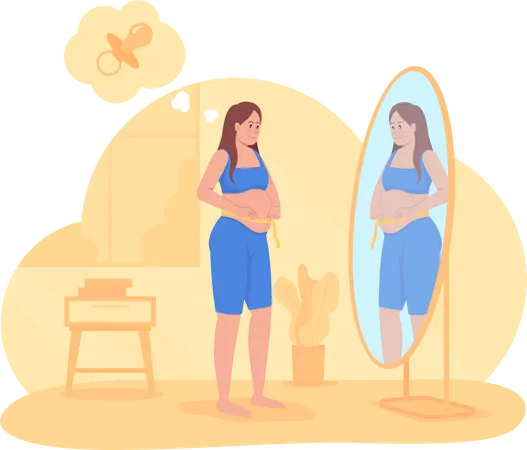 Mulher grávida medindo a barriga do bebê  Ilustração