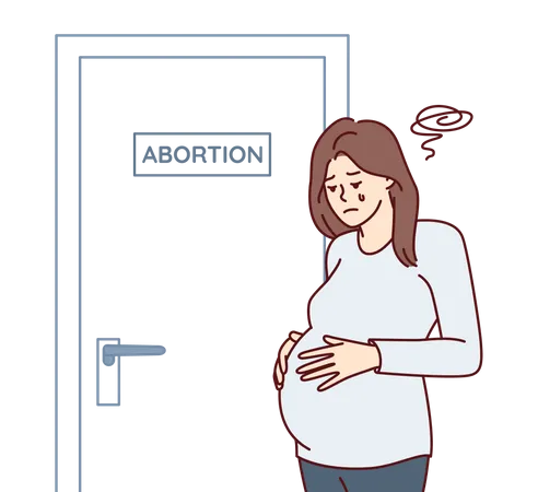 Mulher grávida pensando em fazer aborto  Ilustração