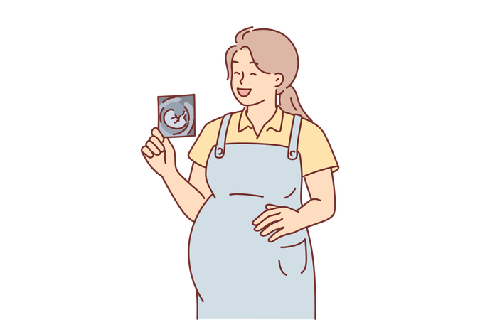 Mulher grávida segura foto de ultrassom  Ilustração