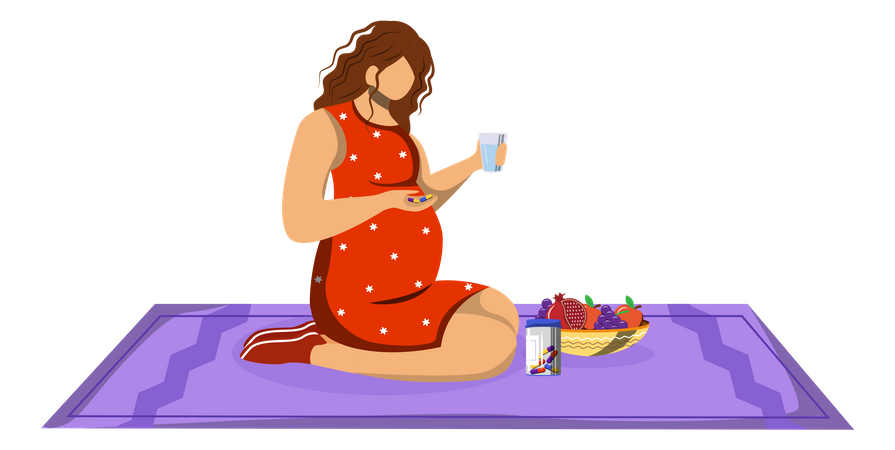 Mulher grávida tomando comprimidos  Ilustração