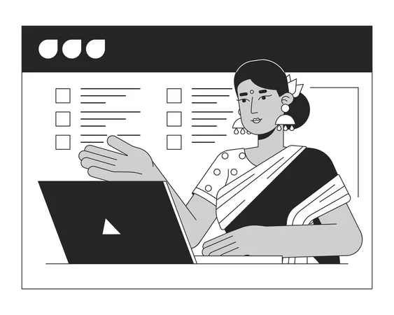 Mulher hindu em webconferência  Ilustração