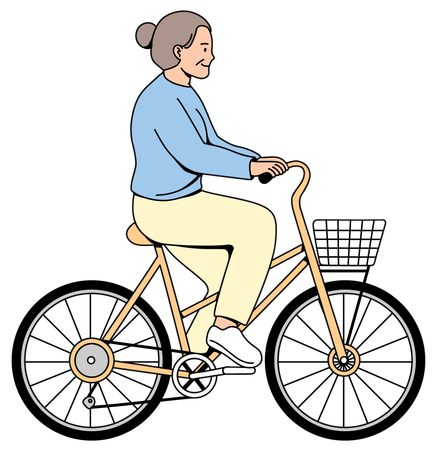 Mulher idosa andando de bicicleta  Ilustração