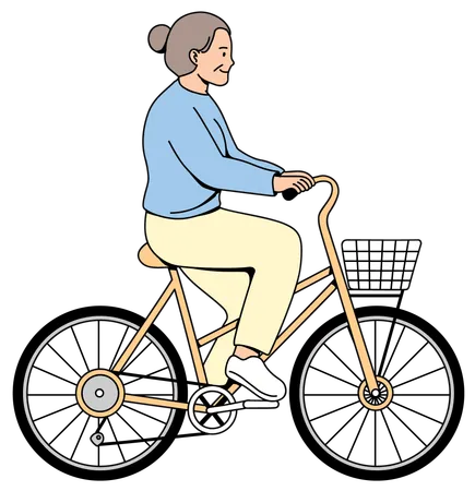 Mulher idosa andando de bicicleta  Ilustração